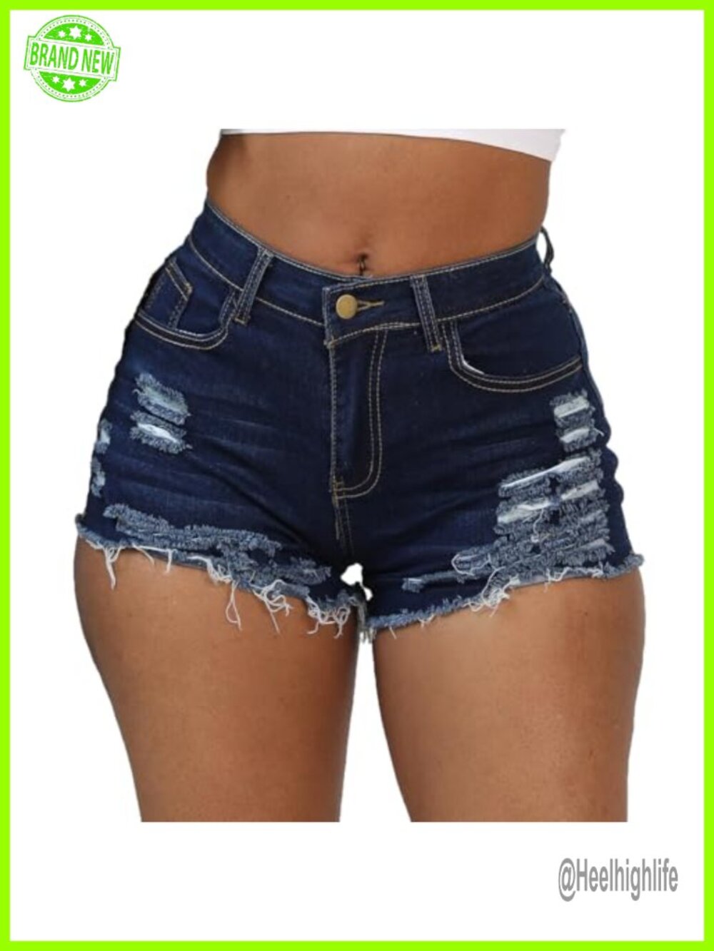 Women's Mid Rise Stretchy Ripped Denim Jean Shorts Frayed Raw Hem